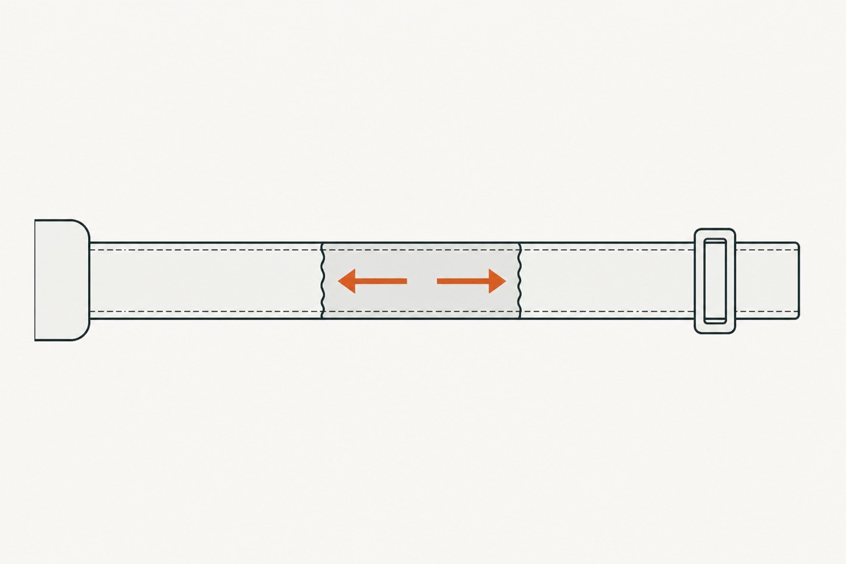 The strap whole again, two arrows inside the overlap pointing away from each other toward its ends
