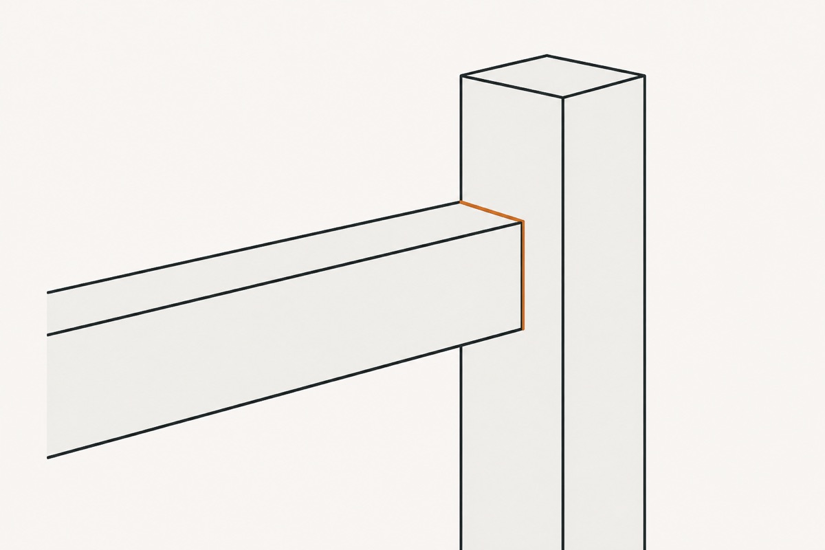 The rail put back into the leg with a narrow open gap running right round its shoulder