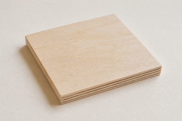 Retal de madera contrachapada de abedul mostrando las capas alternas de chapa