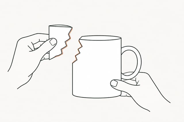A shard held a finger's width clear of the matching gap in the mug, the two jagged edges facing each other