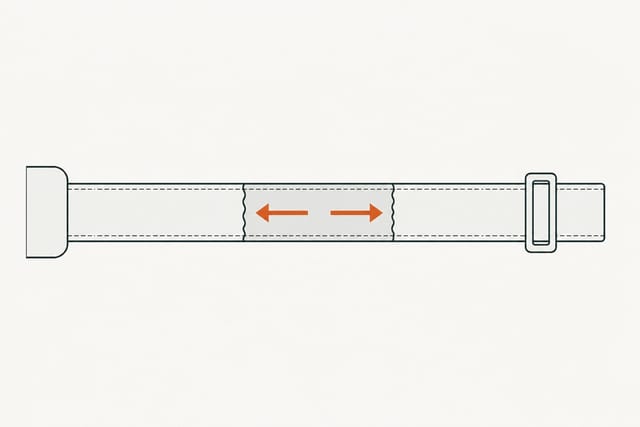 The strap whole again, two arrows inside the overlap pointing away from each other toward its ends