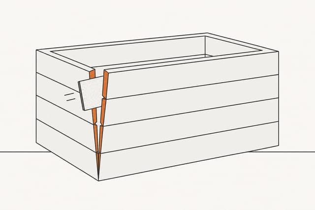 A folded sheet of sandpaper pushed into the open corner, both joint faces cut back to fresh wood