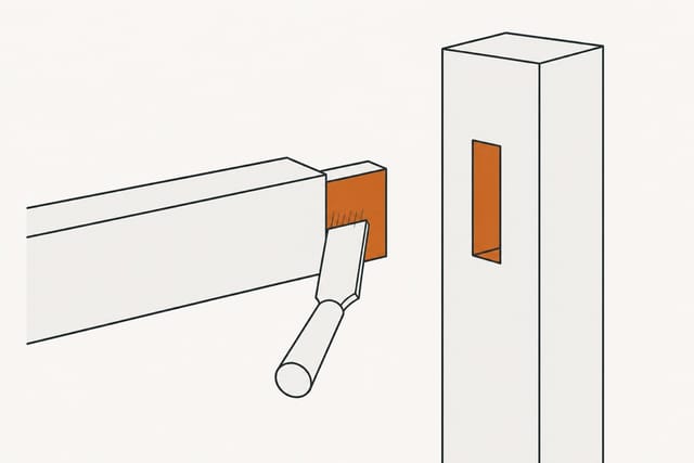 A flat brush coating the tenon, the inside of the mortise already coated to match
